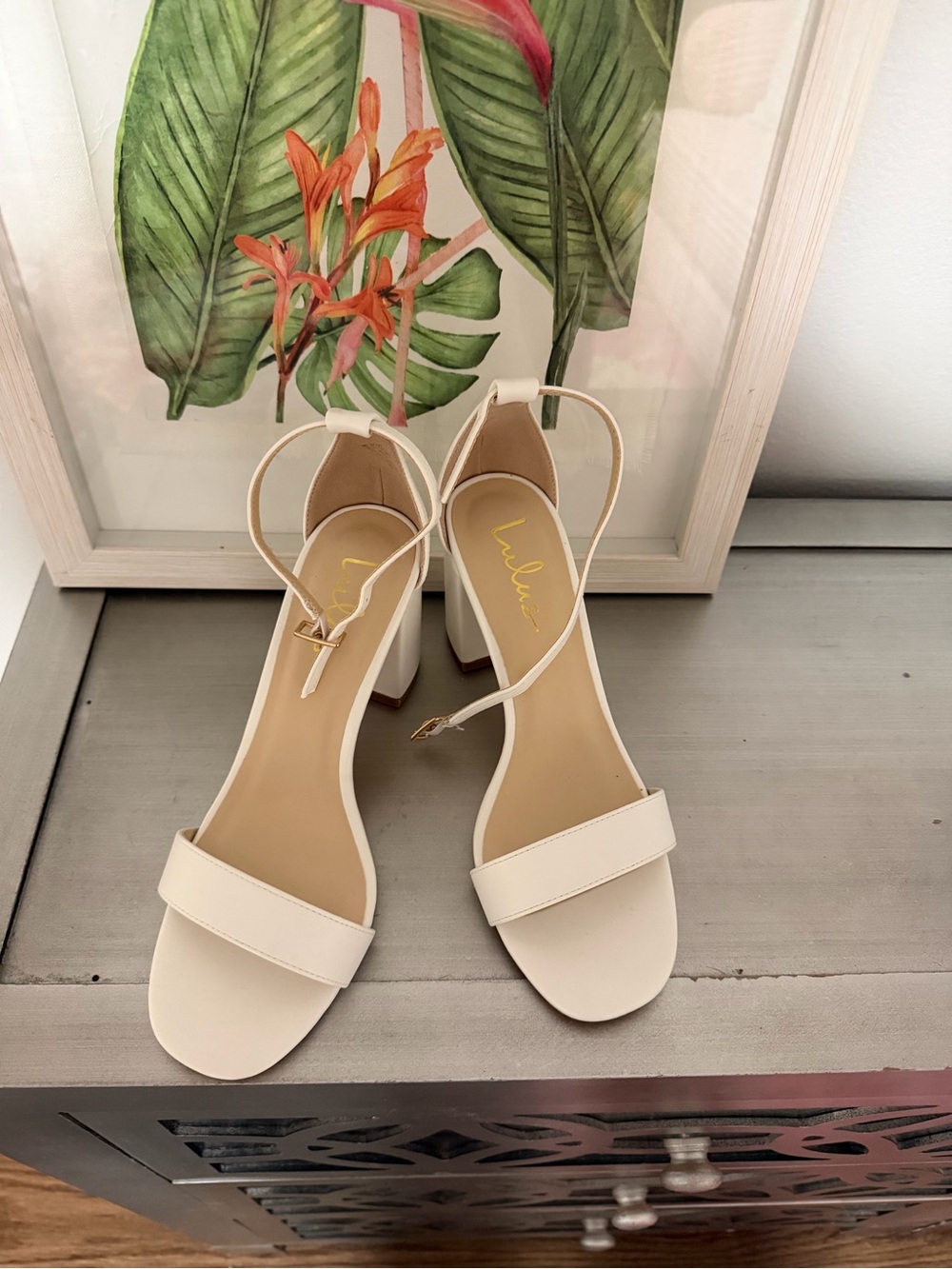 Lulu's Ivory Strappy Block Heel Sandals